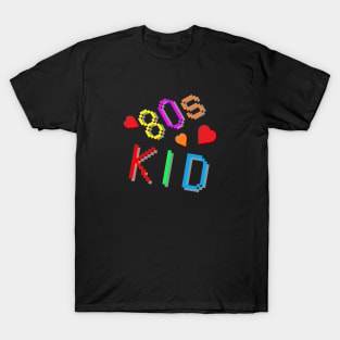 80s Kid. Colorful Retro Design with Hearts. (Black Background) T-Shirt